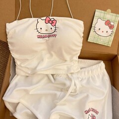 KT 猫パジャマ女性の夏のキャミソールショーツ学生甘いウェアラブルセクシーなハローキティホーム服セット