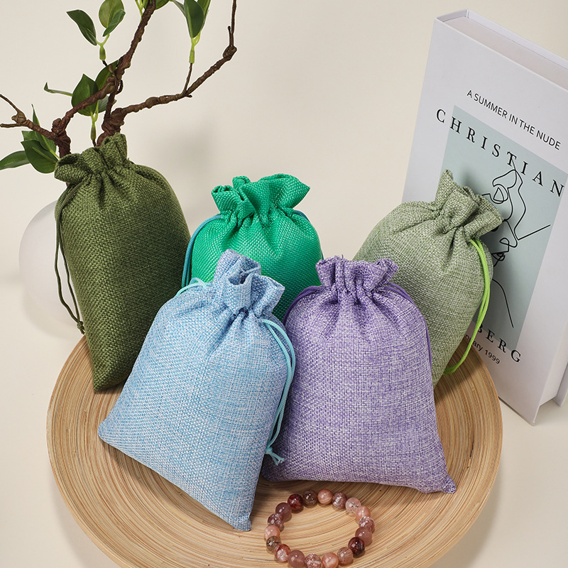 Fábrica en stock bolsa de lino Wenwan bolsa de embalaje de la joyería bolsa de té zongzi Almacenamiento de lino bolsa de cordón al por mayor