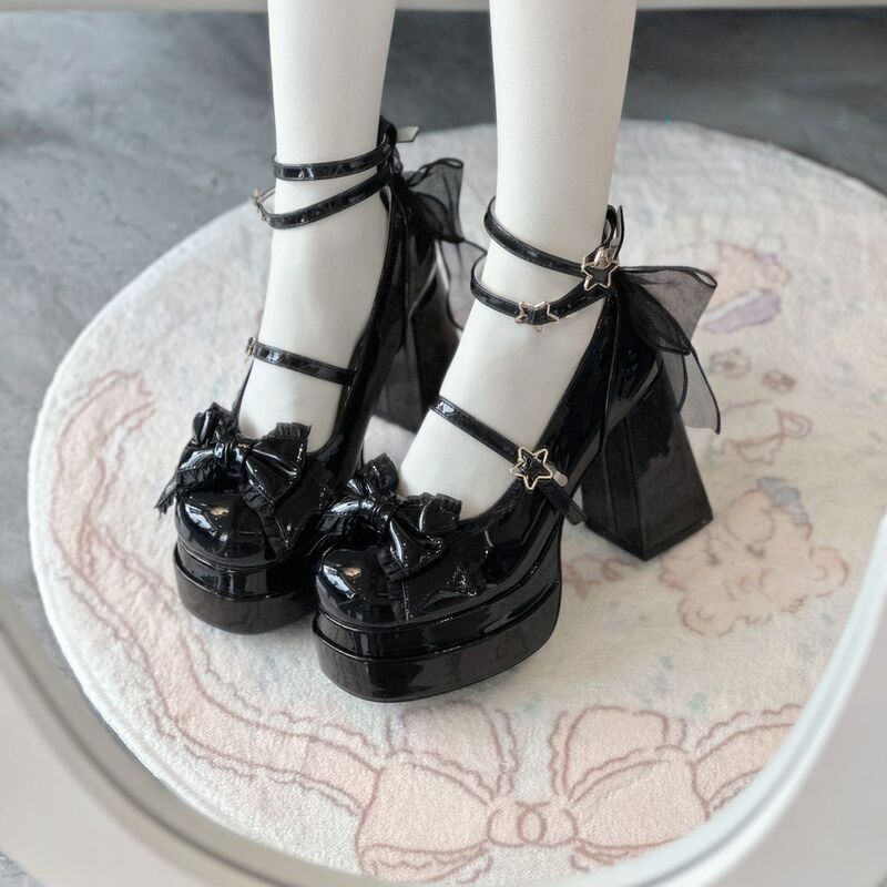 Cute Girl Lolita Shoes High Heels Waterproof Platform Mary Jane 2024 Sweet Japanese JK Lolita Shoes Round Head