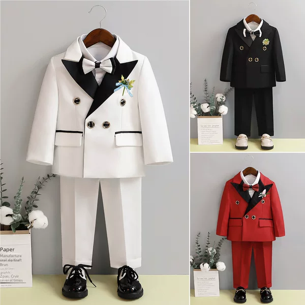 Boy's Dress Suit Spring Flower Girl Small Suit Children's British Style Performance Clothing Baby One-Year-Old Piano Performance