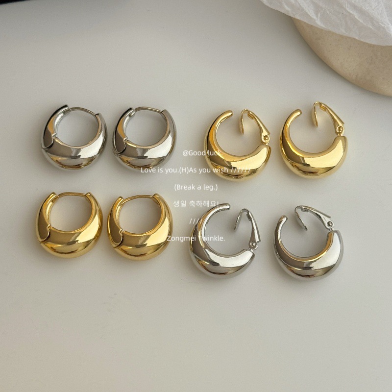 Copper hoop earrings drop-shaped, invisible ear clips, no pierced ears, high-quality style, European style