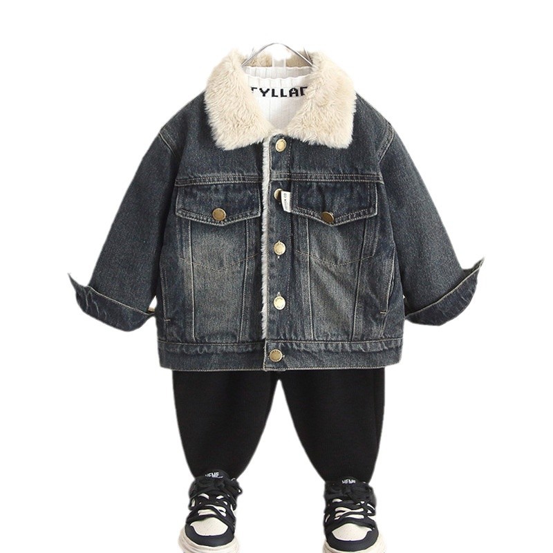 6720 chaqueta de mezclilla para niños más terciopelo 2025 otoño e invierno nuevos niños ropa de invierno chaqueta coreana bebé engrosamiento marea