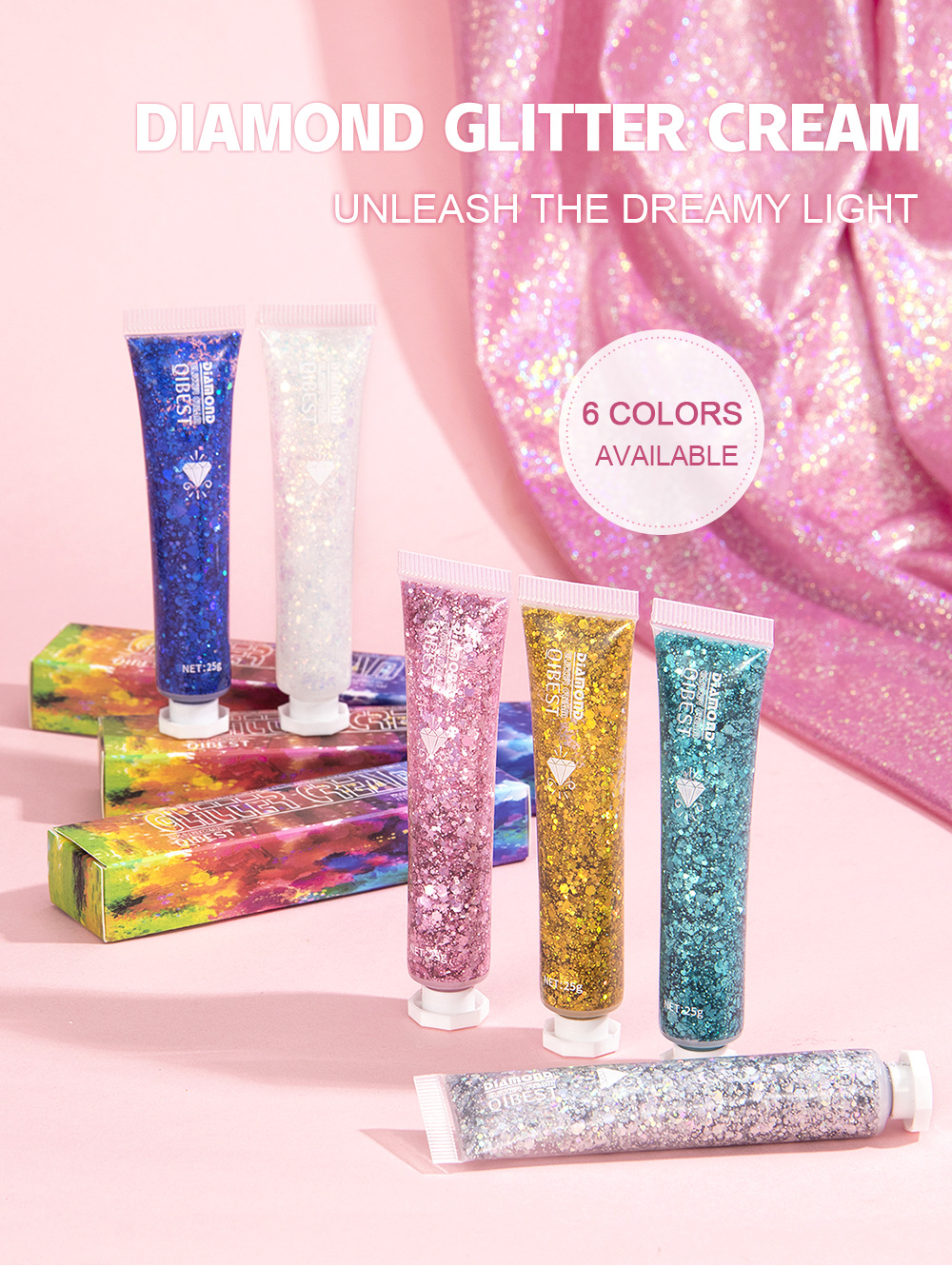 QIBEST Single-color Sparkling Eyeshadow Sequin Cream for Dazzling brightening of the Face and Body, Sequin Gel Stage Makeup Specification drawing