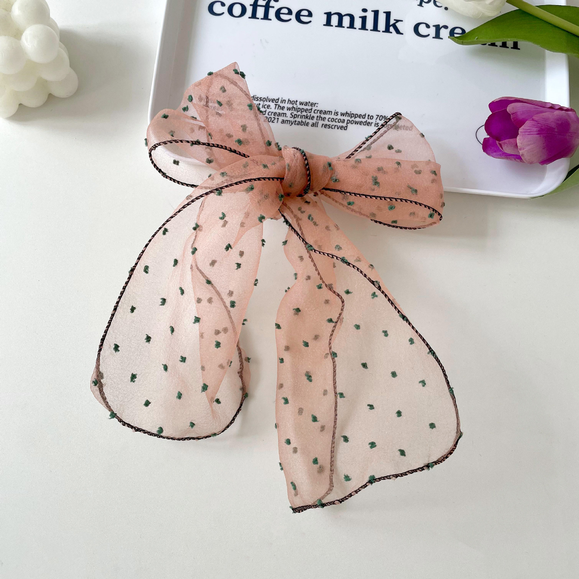 Nuevo verano cubierto de organza Polka Dot moda todo partido pequeña bufanda arco color sólido simple bufanda pequeña decorativa