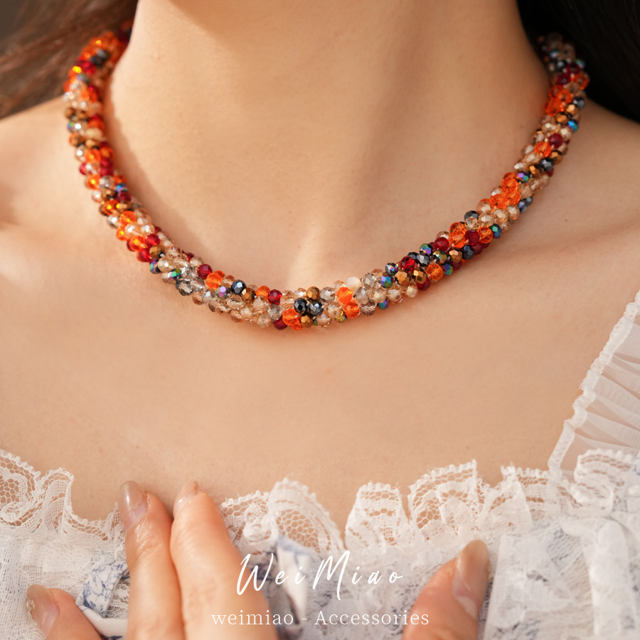 Collar de absorción de vidrio de colores cuentas personalidad temperamento de moda nicho collar de clavícula ligero lujo alta sensación collar mayorista image 1