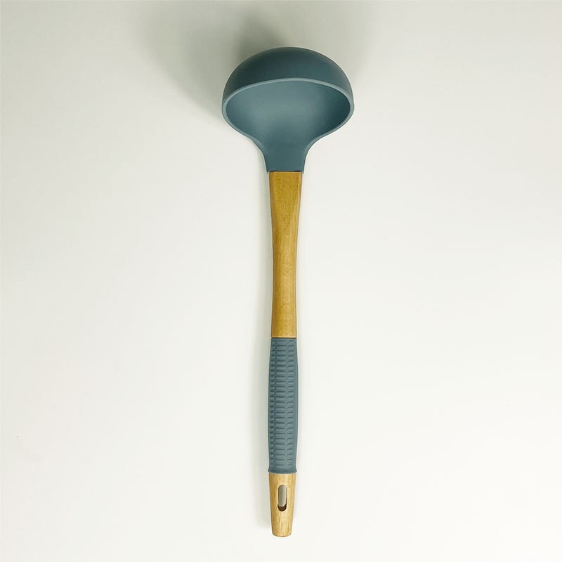 Juego de 7 piezas de utensilios de cocina con pala de silicona con mango de madera, herramientas de cocina de estilo nórdico, pala antiadherente, stock de fábrica