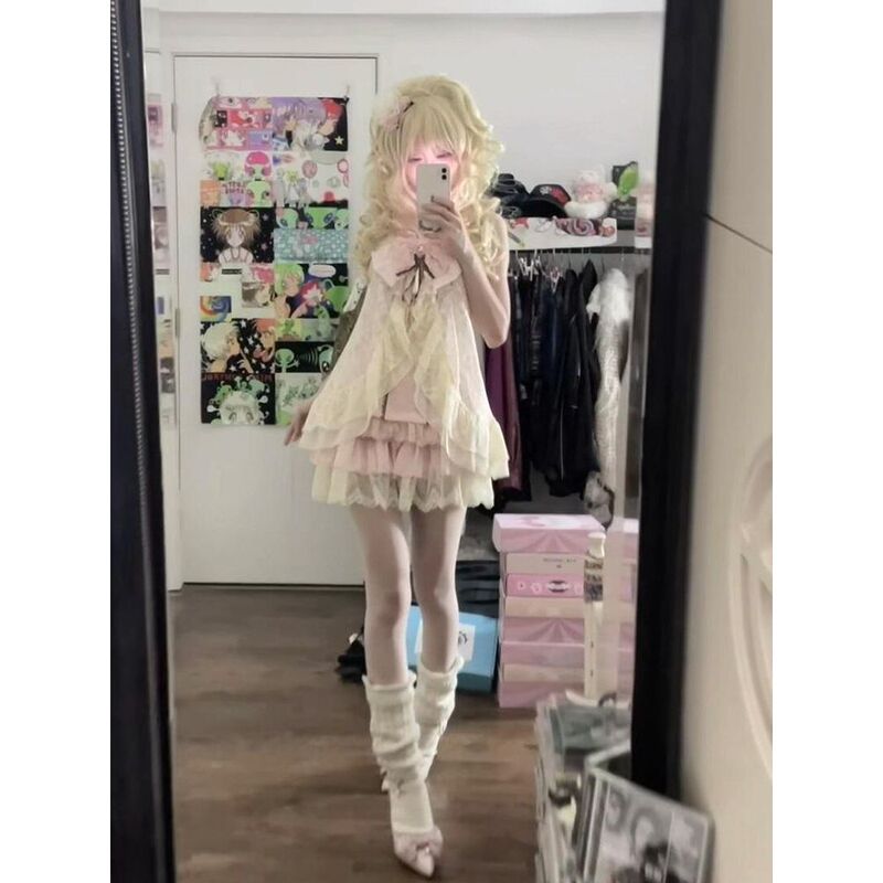 In Stock: Vintage Japanese-Style Design Bowknot Sleeveless Sweet Short Dress Summer Set In Stock: Vintage Japanese-Style Design Bowknot Sleeveless Sweet Short Dress Summer Set