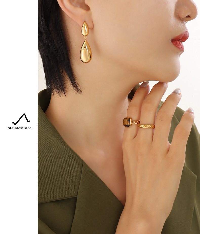 French Style Water Droplets Titanium Steel Drop Earrings Plating Stainless Steel Earrings_colorza_2