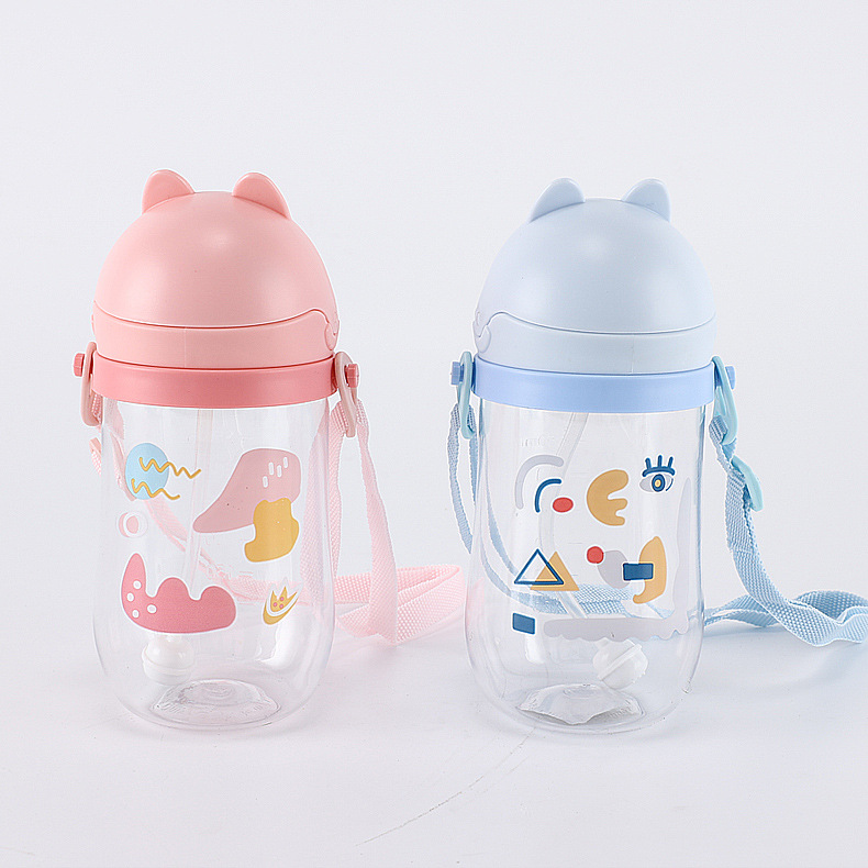 Tongqu gato 350ML paja de los niños taza de plástico taza de beber del bebé estudiante Flip taza de agua taza de beber de aprendizaje