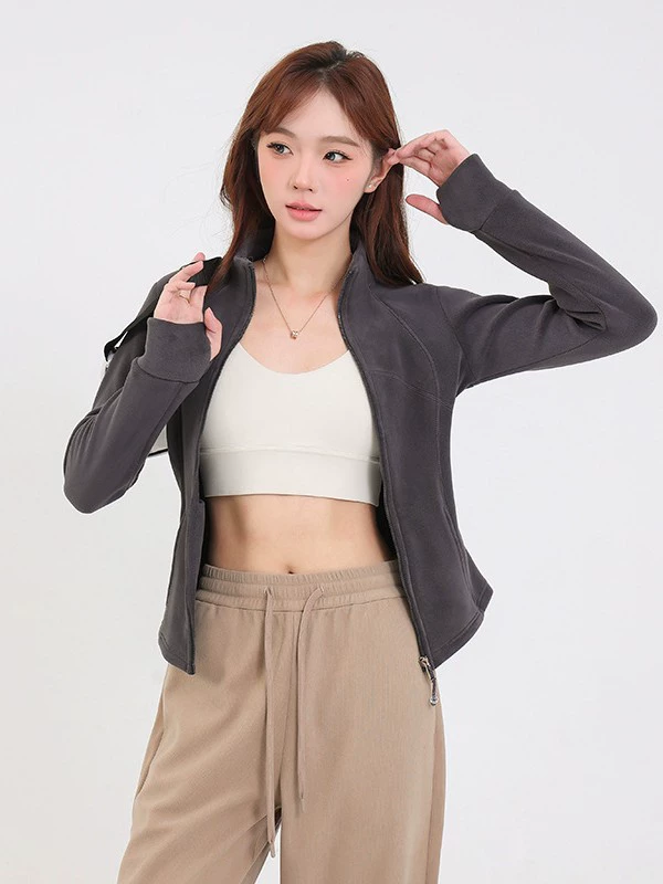 Бархатная куртка для йоги, теплая подкладка, slim fit, облегающий