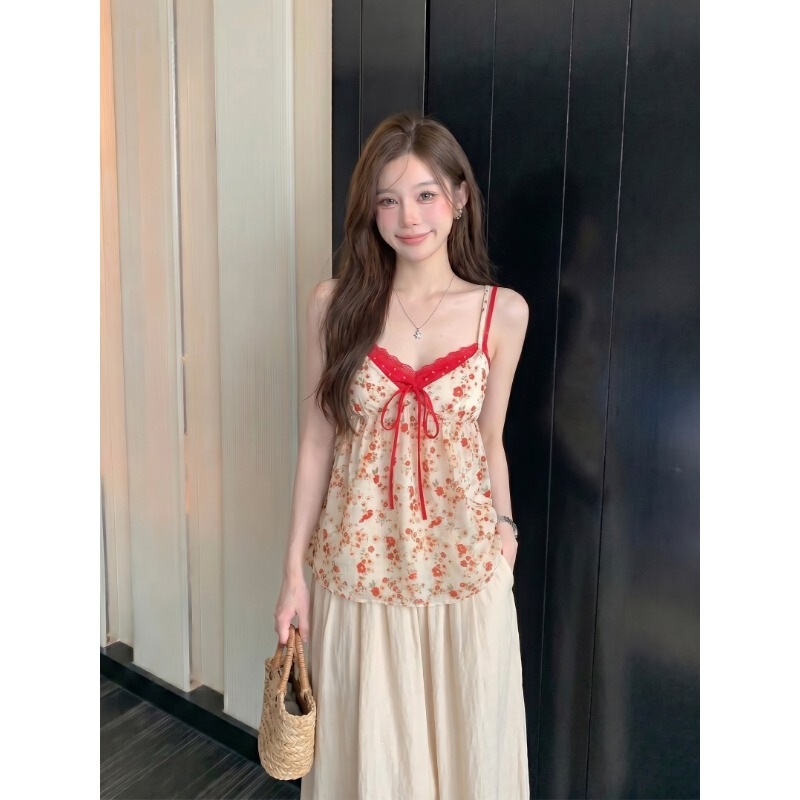 【Original Quality】Lace Color-Block Floral Camisole for Women, Summer Pure Desire Fake Two-Piece Short Top 【Original Quality】Lace Color-Block Floral Camisole for Women, Summer Pure Desire Fake Two-Piece Short Top