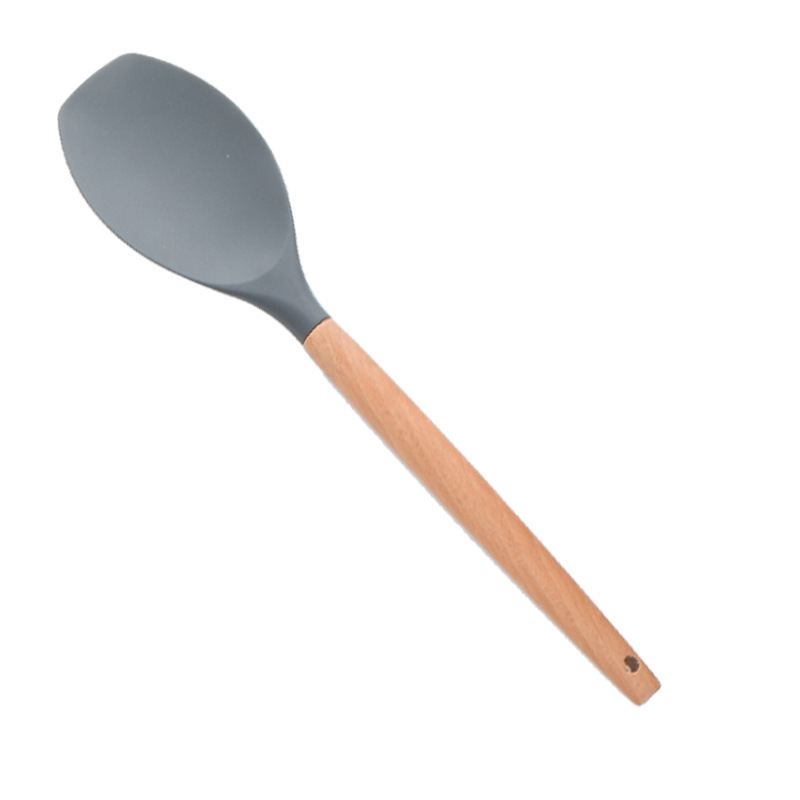 Utensilios de cocina de silicona, mango de madera, juego de 12 piezas, pala de cocina, sartén antiadherente, juego de utensilios de cocina para cocinar y hornear image 12