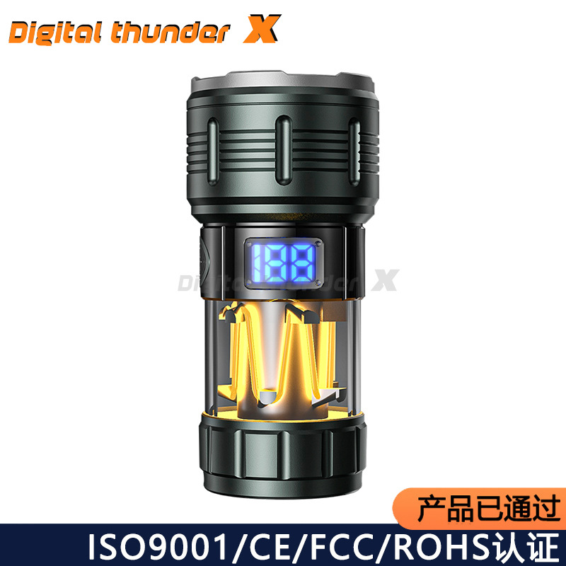 Nuevo tipo de pantalla digital transfronteriza de cuatro fuentes de luz láser linterna al aire libre conveniente tienda de campaña colgante atmósfera lámpara de campamento multifuncional