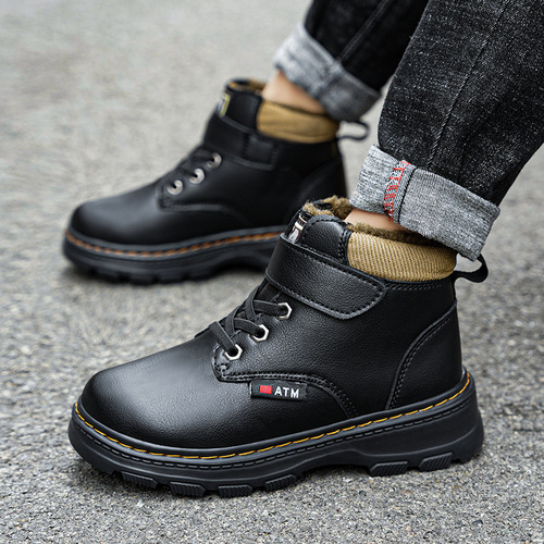 Boys 'Martin boots with cotton in winter, middle-aged children's cotton shoes to keep warm for primary and secondary school students' thick cotton shoes