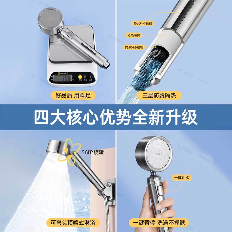 全304不锈钢花洒喷头可调节角度弯头大弧度淋浴增压超强防摔耐摔|undefined