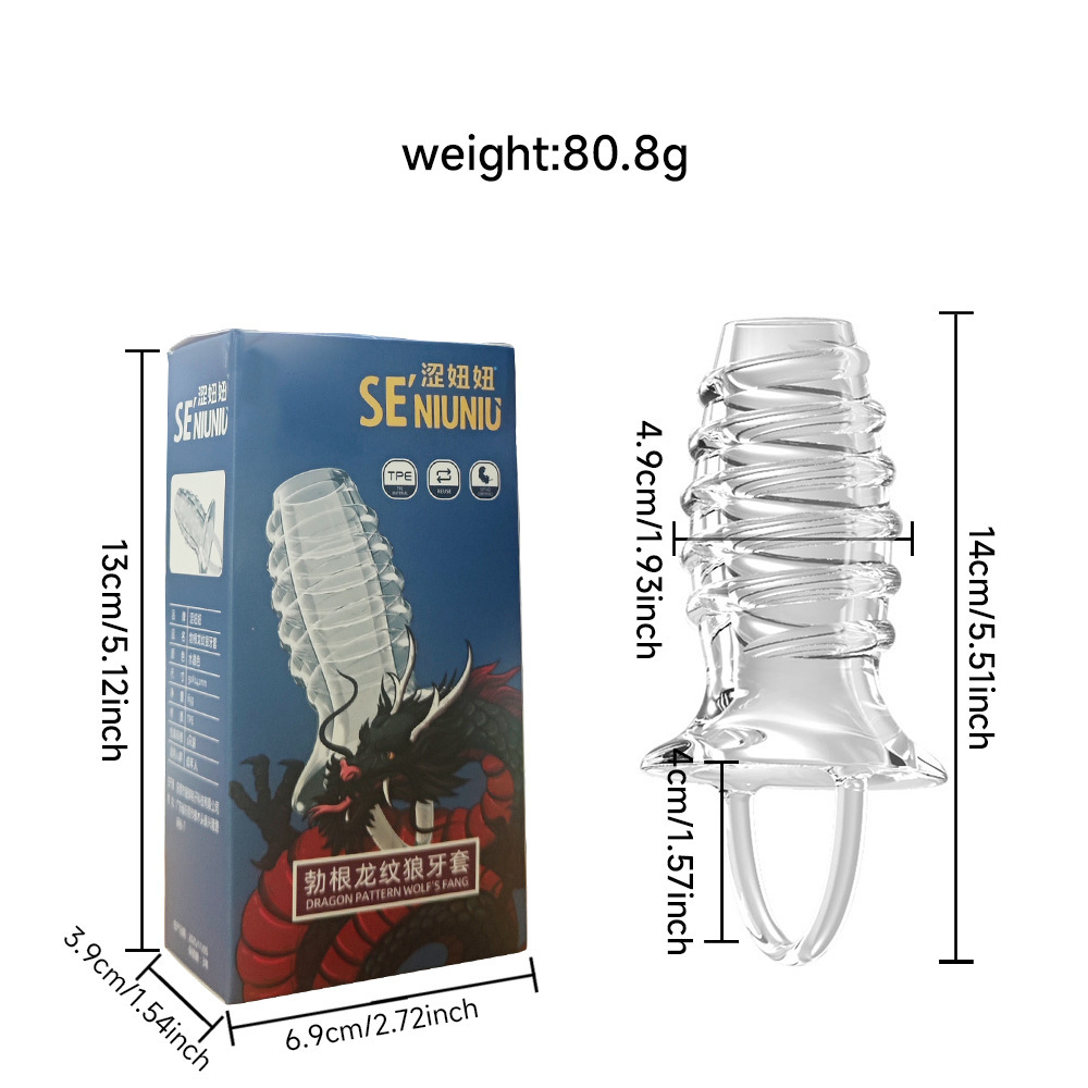 Transparent Wolf-Tooth Textured Condom Sleeve, TPE Manual Adult Intimacy Accessory — detail image 1