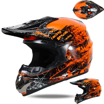 Motorcycle Helmet with Detachable Visor, Suitable for Off-Road Use, Mountain Biking, Unisex, Cross-Border Trade, Multiple Colors Available for Riding (Motorcycle Safety Supplies) - orange-floral-s