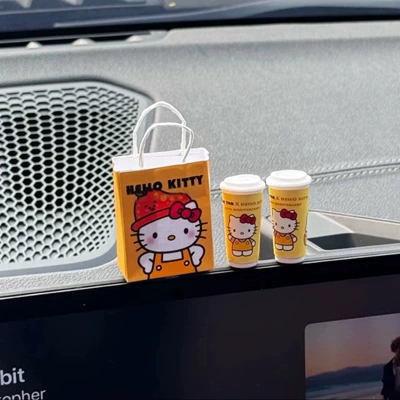 mini milk tea car ornament, Car ornaments - yellow-kt-milk-tea-2-cups-per-bag-free-traceless-adhesive