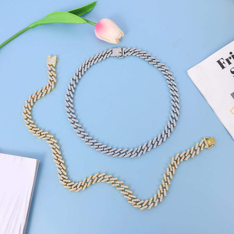 Hot selling diamond shaped chain 15MM cast single grain assembly unisex hip-hop Cuban necklace_voghion.com