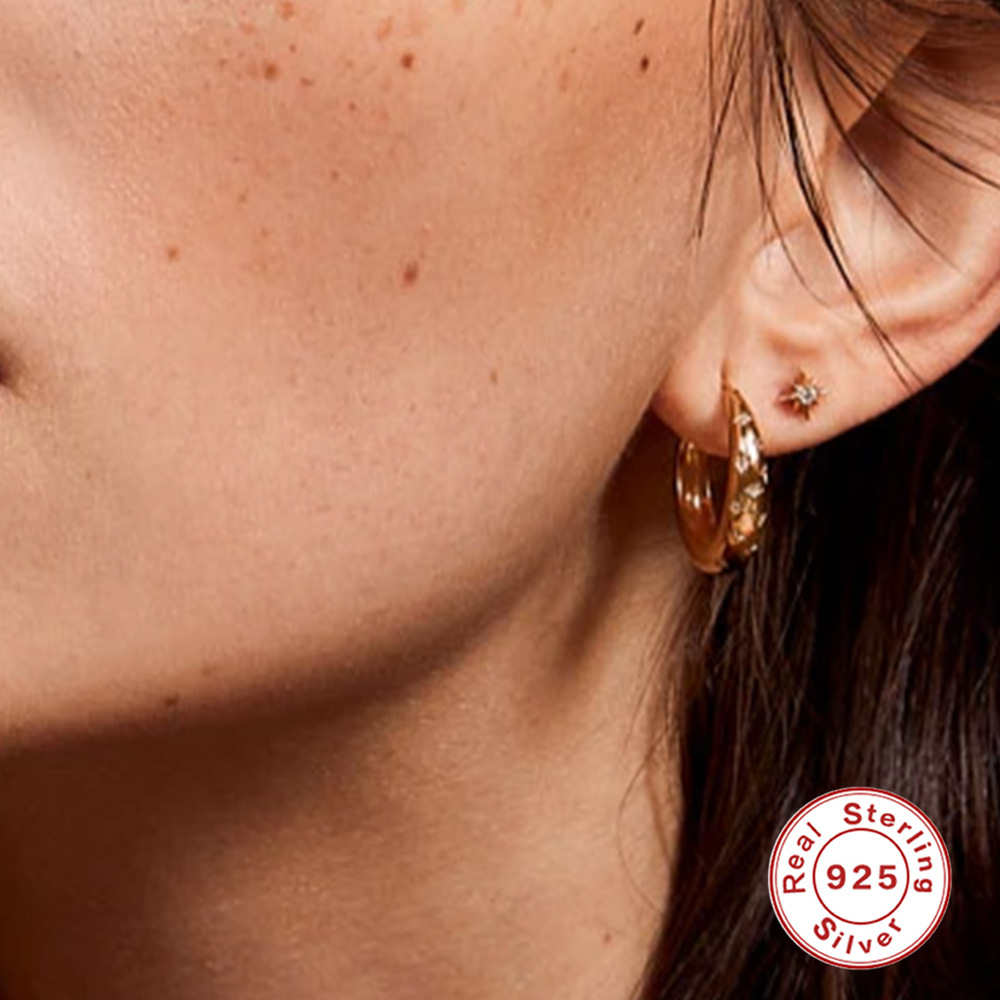 S925 plata esterlina ins clásico diamante estrella de cinco puntas ocho Awn estrella pendientes de alta calidad europea y americana