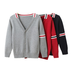 Children's school uniform sweater, spring and autumn, open collar jacket, college style, pure cotton girls' sweater, knitting, primary and secondary school students' class uniform