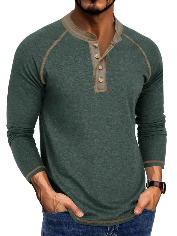 ヨーロッパとアメリカのメンズ長袖ラウンドネックTシャツ外国貿易メンズボトリングシャツ秋冬メンズヘンリーシャツAmazonホットスタイル|undefined