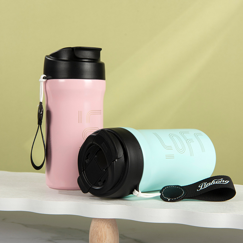 高颜值304不锈钢咖啡杯 双饮口设计办公室保温杯商务风吸管杯批发