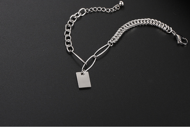 Wholesale Jewelry Thick Chain Stitching Square Pendant Titanium Steel Bracelet Nihaojewelry display picture 9