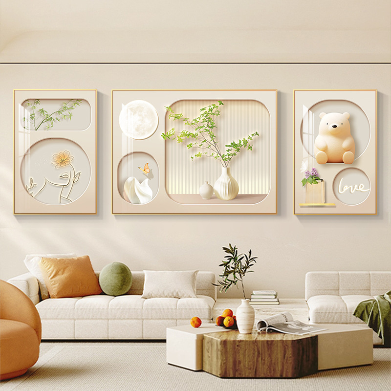 Cream Style Living Room Decorative Painting Advanced Sense Triple Hanging Painting Modern Simple Creative Warm Sofa Background Wall Mural