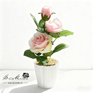 Cross-Border Three-Headed Rose Potted Plant, Creative Artificial Flower, Home Photo Studio Decoration Ornament, Artificial Fake Green Plant Potted Plant