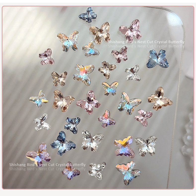 Flash Nail Art Bird's Nest Cut Butterfly White Pink Jewelry Mini 6mm High Crystal Shaped Diy Nail Pointed Drill