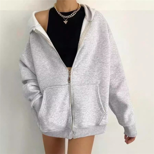 New women's zip-up pullover hoodie jacket with extra lining and thickness, direct supply