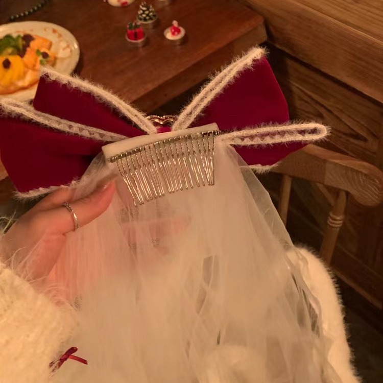 El otoño y el Invierno de Navidad velo terciopelo rojo arco blanco fiesta fotos accesorios para el cabello escapar princesa tocado