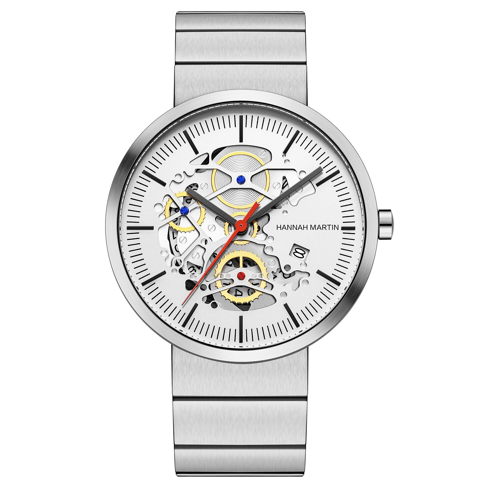 Popolare 2024 Nuovo orologio dal design cavo Orologio al quarzo con calendario Orologio al quarzo con cinturino in acciaio con giunto di bambù_voghion.com