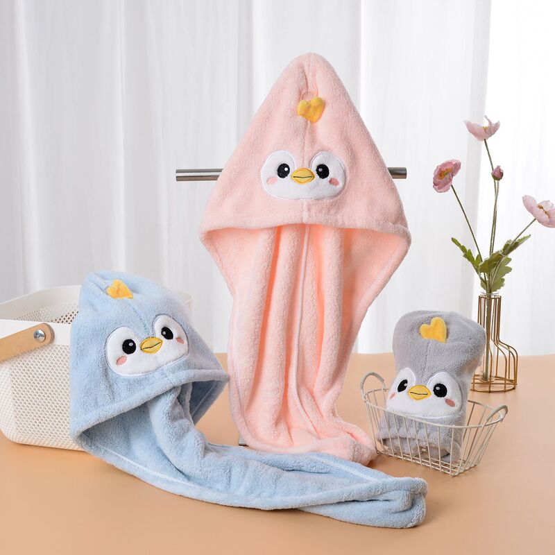 Cartoon Cute Penguin Hair Drying Cap for Women, Absorbent and Quick-Drying Head Wrap, Coral Fleece Class A Thickened Hair Drying Towel, Customizable Cartoon Cute Penguin Hair Drying Cap for Women, Absorbent and Quick-Drying Head Wrap, Coral Fleece Class A Thickened Hair Drying Towel, Customizable