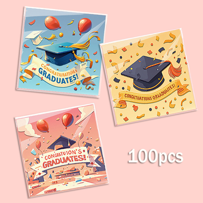 100个装新款学士帽opp自粘袋毕业季派对小礼品零食饼干包装自封袋