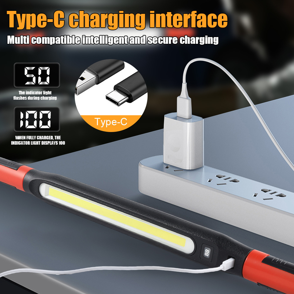 Cross-border multi-functional magnetic work light, COB high-brightness automotive engine inspection light, with ultra-long battery life and emergency lighting capabilities