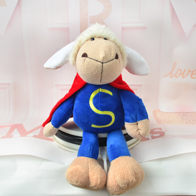 Cordero de dibujos animados muñeca de peluche de juguete lindo Superman ovejas muñeca almohada Día de San Valentín regalo de cumpleaños al por mayor