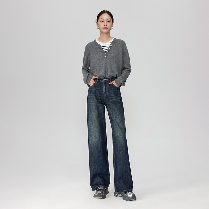 Shilin Shilin high-end light luxury vintage washed heavy-duty pure cotton non-stretch denim classic five-pocket straight-leg pants versatile style Shilin Shilin high-end light luxury vintage washed heavy-duty pure cotton non-stretch denim classic five-pocket straight-leg pants versatile style