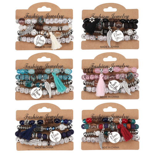 Best selling on AliExpress in Europe and the United States wing element imitation bodhi beads bohemian style multi-layered bracelet