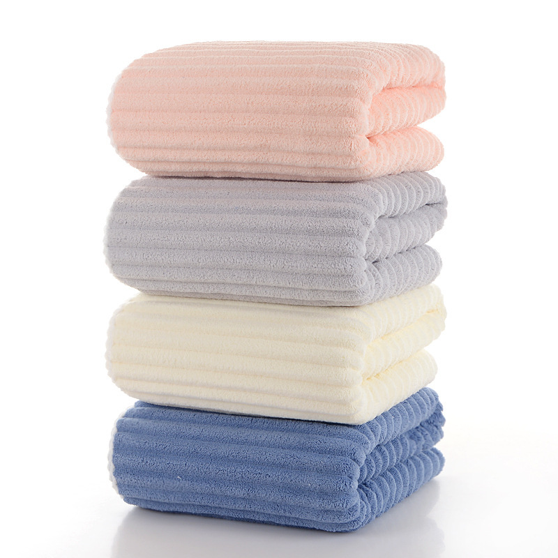 Omar's New Product Candy Corduroy Coral Velvet Absorbent Bath Towel Threaded Edge Striped Coral Velvet Bath Towel Wholesale
