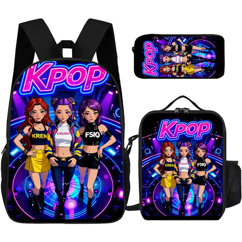 Two-Dimensional K-Pop Demon Hunter Backpack Three-Piece Meal Bag Student School Bag Lightweight Casual Travel Bag Two-Dimensional K-Pop Demon Hunter Backpack Three-Piece Meal Bag Student School Bag Lightweight Casual Travel Bag