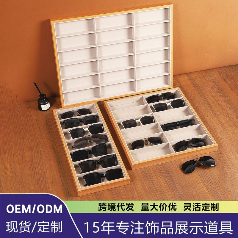 18-Compartment Large-Capacity Eyeglass Display Tray for Mall Counters, Sunglasses Display Stand, Viewing Props, and Eyeglass Rack for Stalls