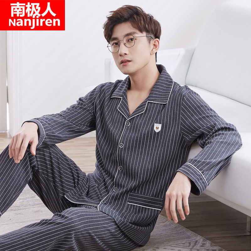 Pijamas hombres primavera y otoño 100% algodón de manga larga juventud Otoño e Invierno casual cómodo más tamaño 200kg homewear