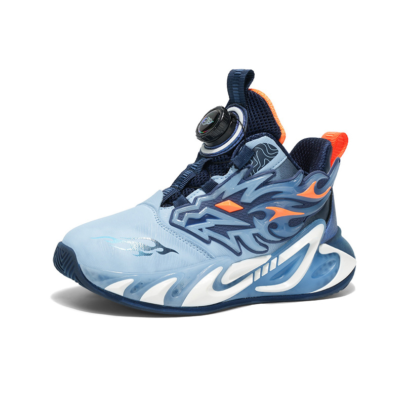 Hermosos zapatos de baloncesto de cuero para niños con botón giratorio, zapatos de correr cómodos con suela gruesa, zapatos de moda al aire libre