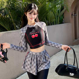 韩版长袖长裤分体三件套泳衣女显瘦遮肉冲浪少女海边度假温泉泳装