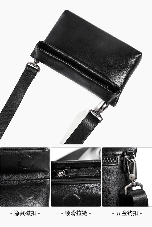 Túi đeo chéo nam da bò thật Malute mềm mại, kiêm túi clutch cầm tay, chống thấm nước — Màu đen chi tiết 21