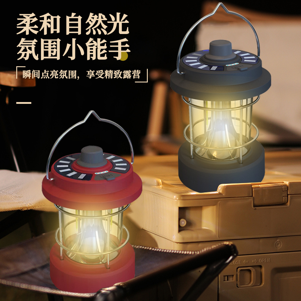 Nueva lámpara de camping al aire libre multi-funcional portátil de tres bloques atenuación camping linterna impermeable larga resistencia iluminación de emergencia