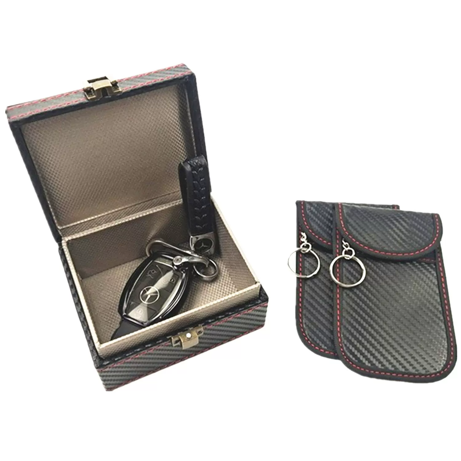 1个小号屏蔽盒+2个碳纤维钥匙包 汽车信号射频识别防盗法拉第笼