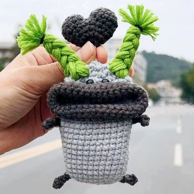 wool knitted hand-woven big mouth Car key bag - gray-green-braid-universal-99-carfinished-product